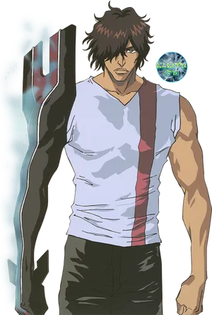Animated Muscular Character With Arm Power PNG image