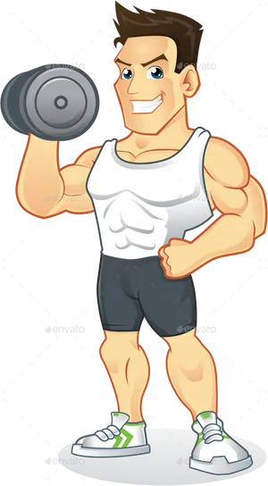 Animated Muscular Man Lifting Dumbbell