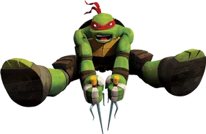 Animated Ninja Turtle Raphael Action Pose PNG image