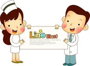 Animated Nurseand Doctor Holding Sign PNG image