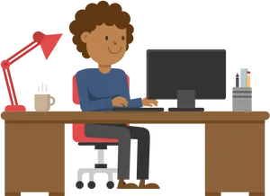 Animated Office Workerat Desk PNG image