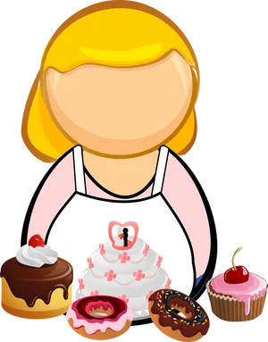 Animated Pastry Chef With Desserts PNG image