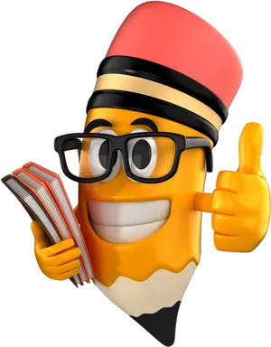 Animated Pencil Character Thumbs Up PNG image