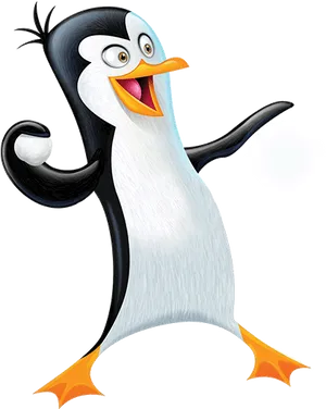 Animated Penguin Character Waving PNG image