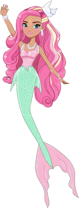 Animated Pink Haired Mermaid PNG image