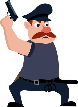 Animated Policeman With Gunand Handcuffs PNG image