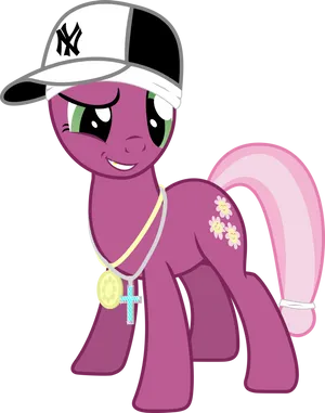 Animated Pony Wearing Yankees Cap PNG