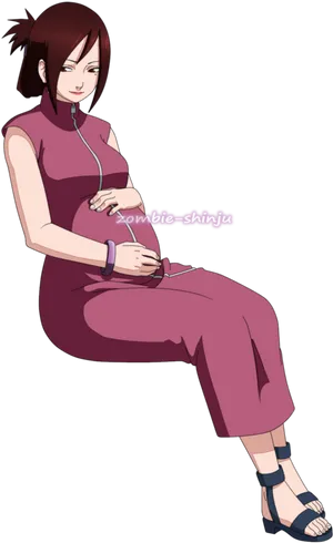 Animated Pregnant Characterin Purple Outfit PNG