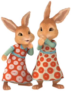 Animated Rabbit Siblingsin Dresses PNG image