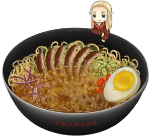 Animated Ramen Bowlwith Character PNG image