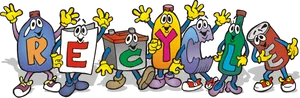 Animated Recycling Characters Spelling Recycle PNG image