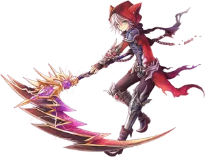 Animated Red Hooded Reaperwith Scythe PNG image
