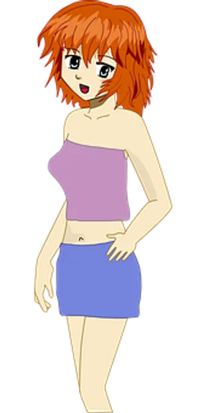 Animated Redhead Girlin Purple Topand Blue Skirt