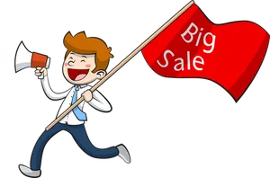 Animated Salesman Promoting Big Sale