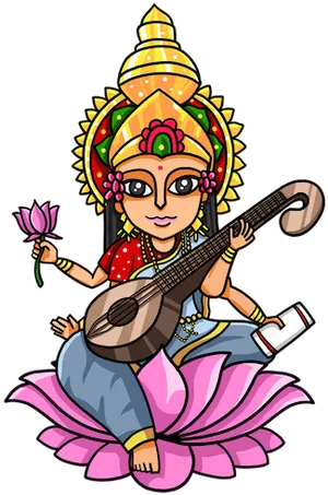 Animated Saraswati Goddess Illustration PNG image