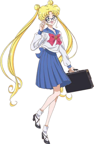 Animated Schoolgirl With Blonde Hairand Glasses