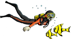 Animated Scuba Diverwith Fish PNG image