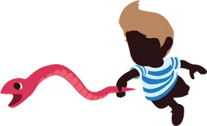 Animated Sea Monsterand Boy Silhouette PNG