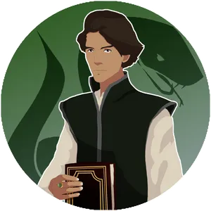 Animated Slytherin Studentwith Book PNG image