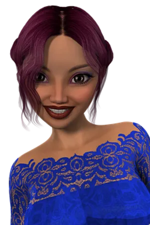 Animated Smiling Womanin Blue Dress