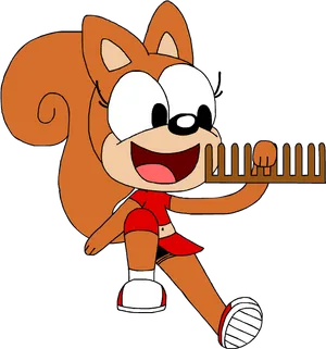 Animated Squirrel Character Holding Comb PNG