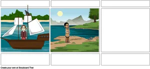 Animated_ Storyboard_ Scene_with_ Boat_and_ Character PNG image