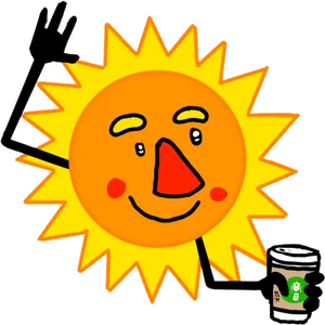 Animated Sun With Coffee Cup PNG