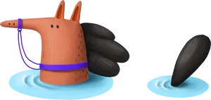 Animated Swimming Dogwith Flippers PNG