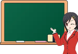Animated Teacher Presenting At Blackboard