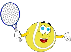 Animated Tennis Ball Character With Racket PNG image