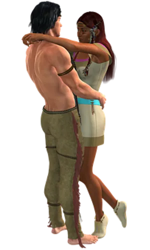 Animated Tribal Couple Embrace