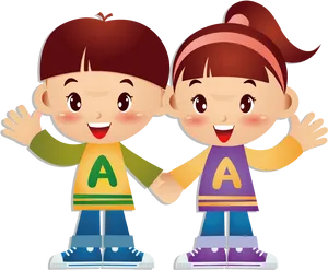 Animated Twin Siblings Waving PNG image