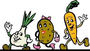 Animated Vegetable Friends Jogging PNG image