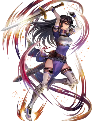 Animated Warrior Girlwith Sword PNG