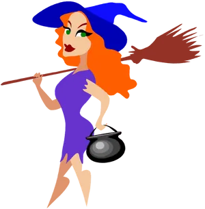 Animated Witchwith Broomand Cauldron