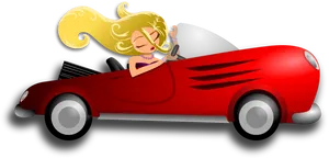 Animated Woman Driving Red Sports Car PNG