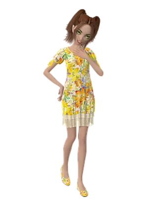 Animated Woman Floral Dress