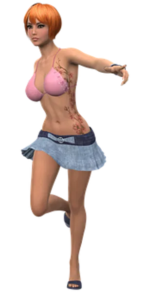 Animated Woman Pink Top Denim Skirt