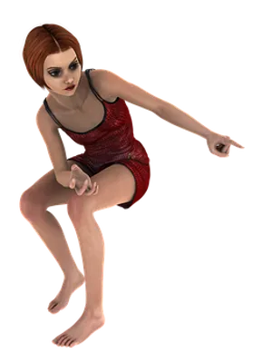 Animated Woman Pointing Red Dress