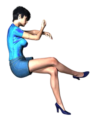Animated Woman Sitting In Blue Outfit
