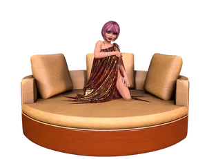 Animated Woman Sitting On Circular Couch PNG image