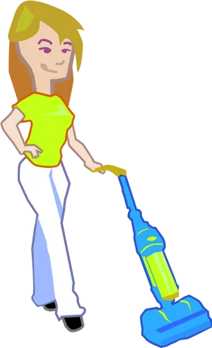Animated Woman Vacuuming Cartoon PNG image