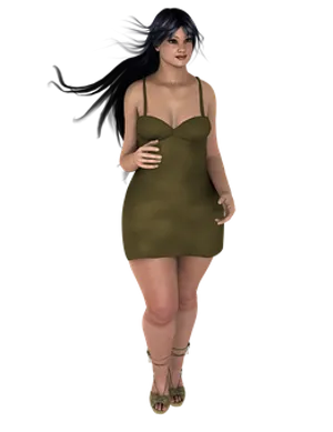 Animated Womanin Green Dress