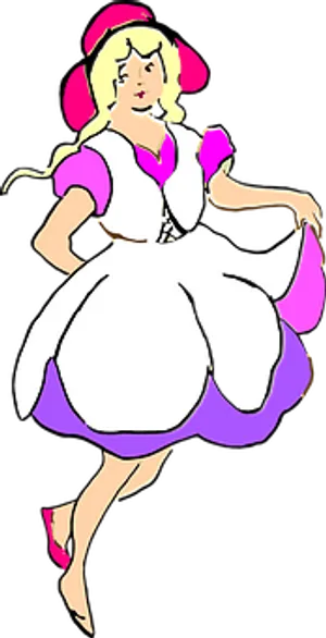 Animated Womanin Pinkand White Dress