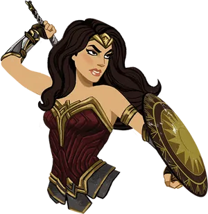 Animated Wonder Woman Action Pose PNG image