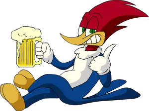 Animated Woody Woodpecker With Beer PNG image