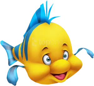 Animated Yellow Blue Fish Character PNG image