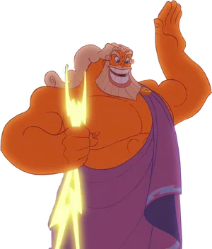 Animated Zeus Holding Lightning Bolt PNG image