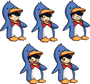 Anime Boyin Penguin Costume Expressions PNG image