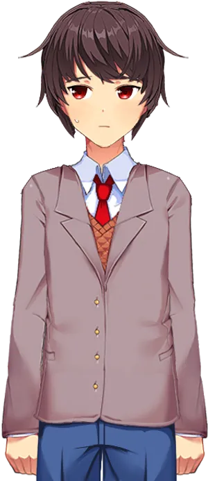 Anime Character Brown Hair School Uniform PNG image